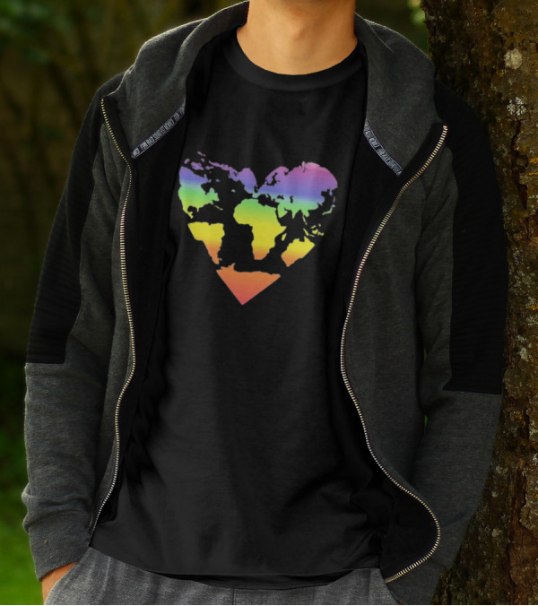 Rainbow Heart World Map Polyamory Pride T-Shirt