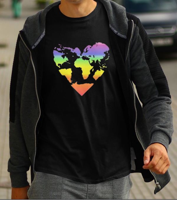 Rainbow Heart World Map Polyamory Pride T-Shirt