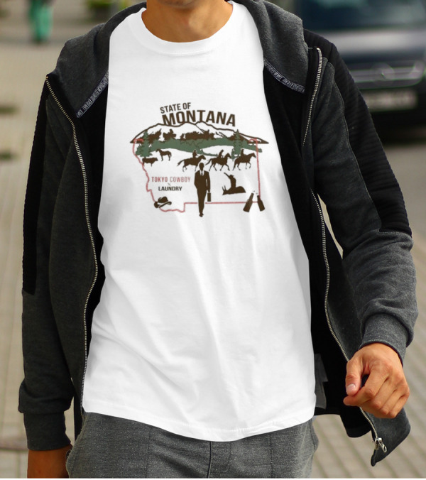 State Of Montana Tokyo Cowboy Laundry Pastoral Scene T-Shirt