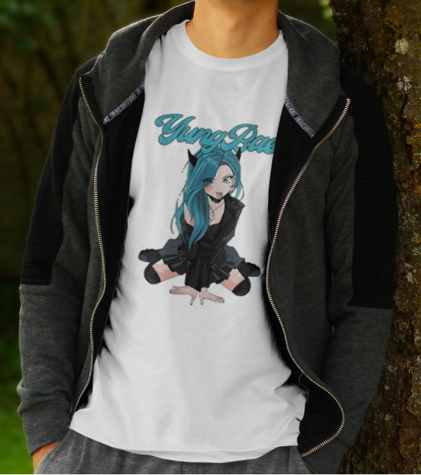 Yung Rae Blue-Haired Goth Anime Girl T-Shirt