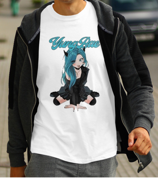 Yung Rae Blue-Haired Goth Anime Girl T-Shirt
