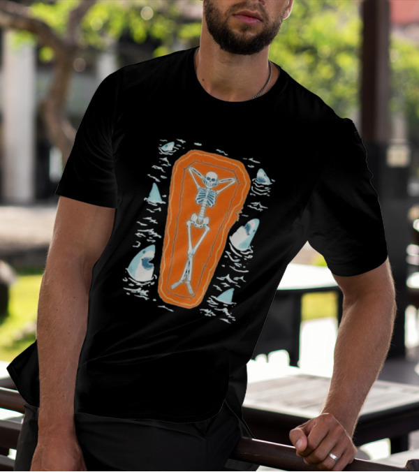 Brain Freeze Press Daydreamer Relaxing Skeleton Coffin Sharks T-Shirt