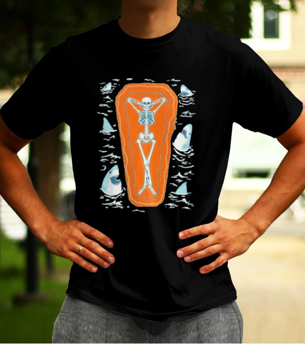 Brain Freeze Press Daydreamer Relaxing Skeleton Coffin Sharks T-Shirt