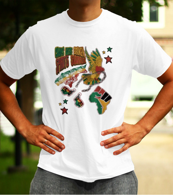 Chains Were Broken Spirits Soared Rasta Colors Fist Bird Stars T-Shirt