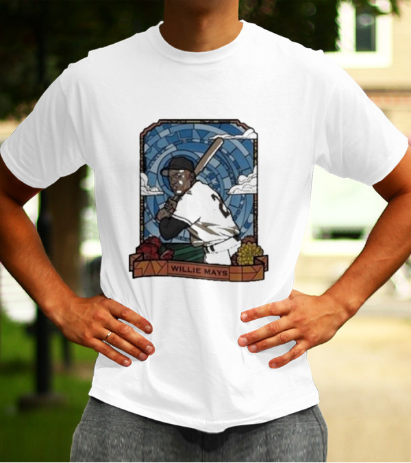Willie Mays Giants Baseball Player With Bat And Clouds T-Shirt