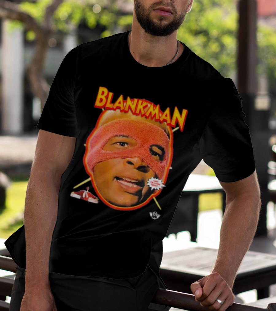 Blankman Heroic Arrival To Save Your Butt With Iconic Masked Superhero Image T-Shirt