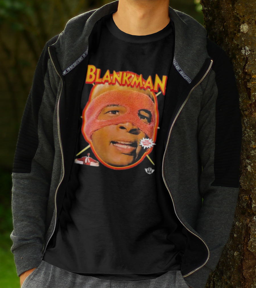 Blankman Heroic Arrival To Save Your Butt With Iconic Masked Superhero Image T-Shirt