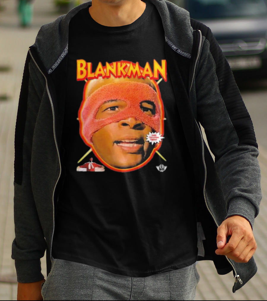 Blankman Heroic Arrival To Save Your Butt With Iconic Masked Superhero Image T-Shirt