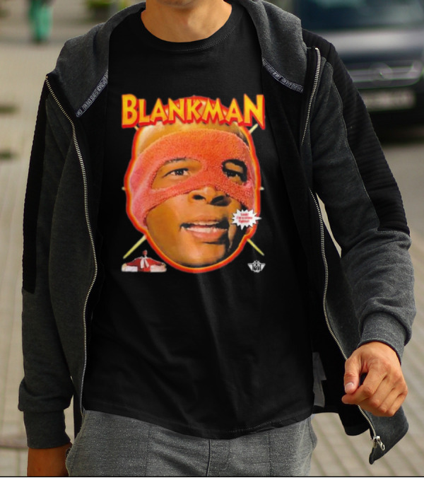 Blankman Heroic Arrival To Save Your Butt With Iconic Masked Superhero Image T-Shirt