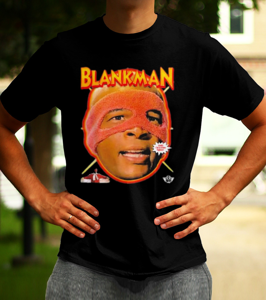 Blankman Heroic Arrival To Save Your Butt With Iconic Masked Superhero Image T-Shirt