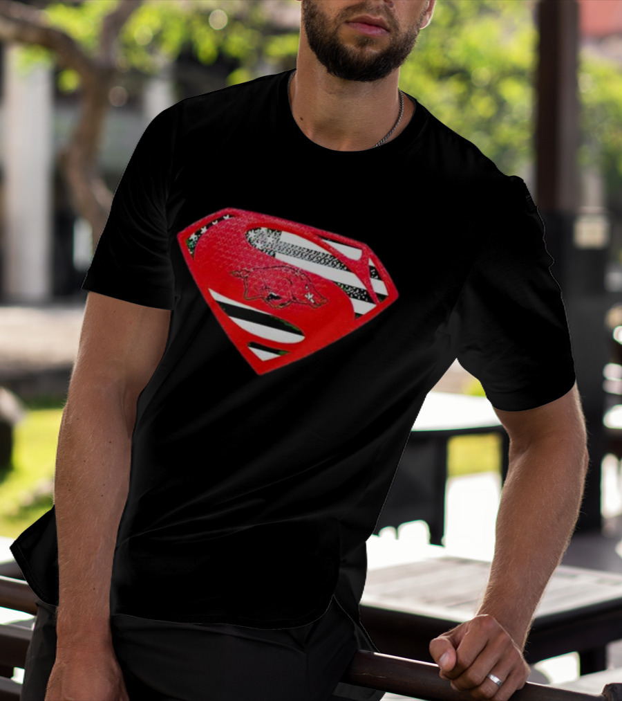 Arkansas Razorbacks Superman Logo With USA Flag Colors T-Shirt