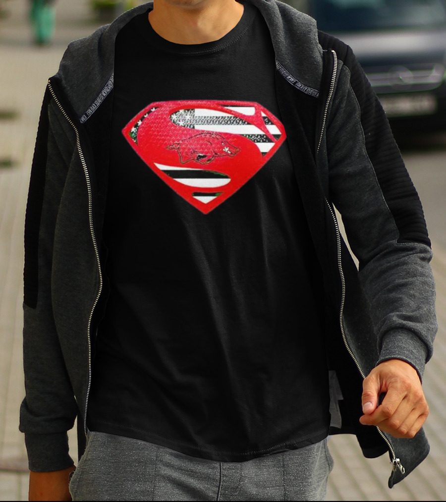 Arkansas Razorbacks Superman Logo With USA Flag Colors T-Shirt