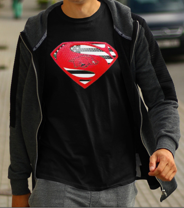 Arkansas Razorbacks Superman Logo With USA Flag Colors T-Shirt