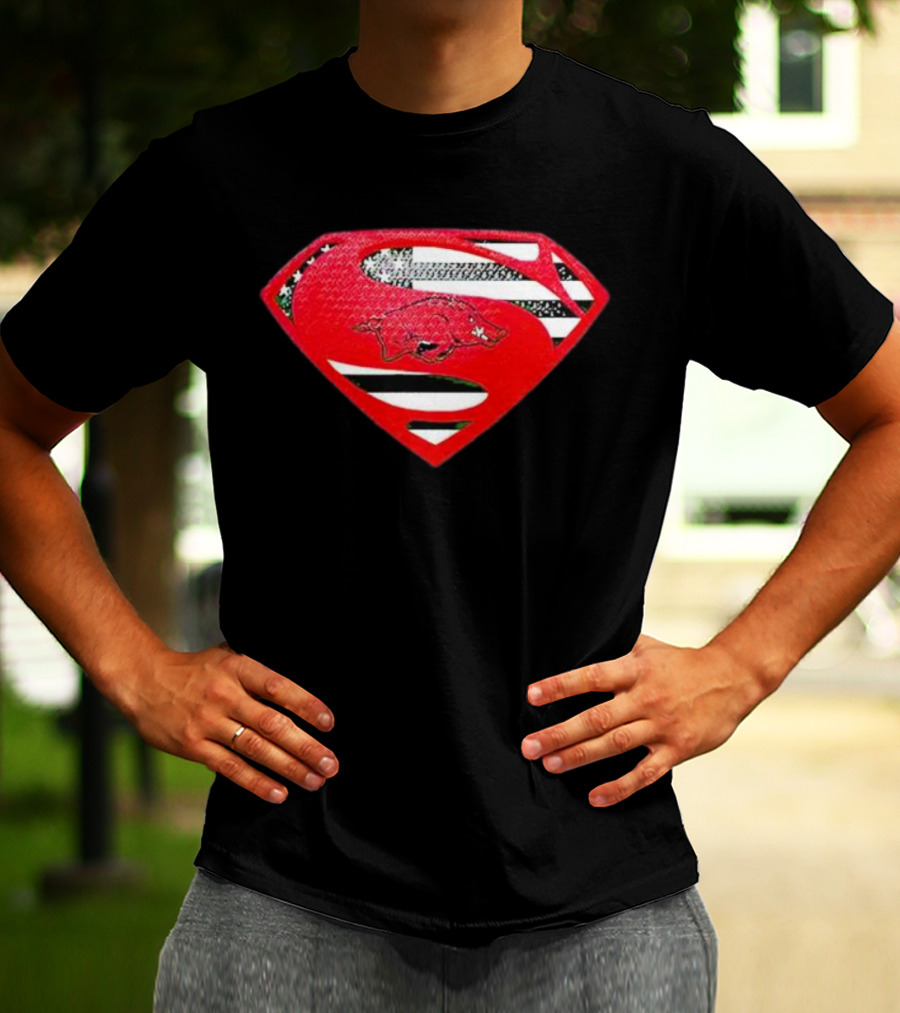 Arkansas Razorbacks Superman Logo With USA Flag Colors T-Shirt