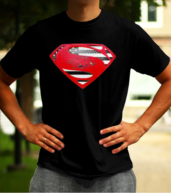 Arkansas Razorbacks Superman Logo With USA Flag Colors T-Shirt