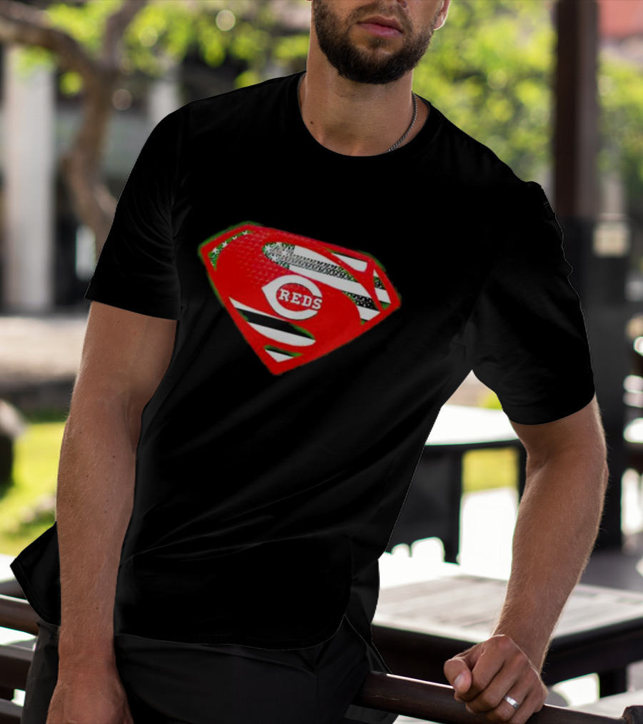 Cincinnati Reds Superman Shield USA Flag T-Shirt