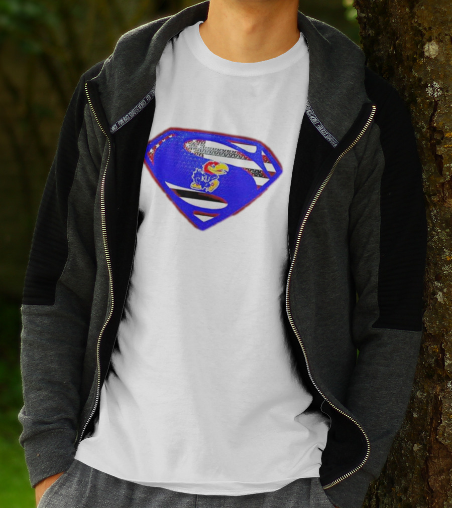 Kansas Jayhawks Superman Logo With USA Flag T-Shirt