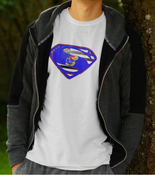 Kansas Jayhawks Superman Logo With USA Flag T-Shirt