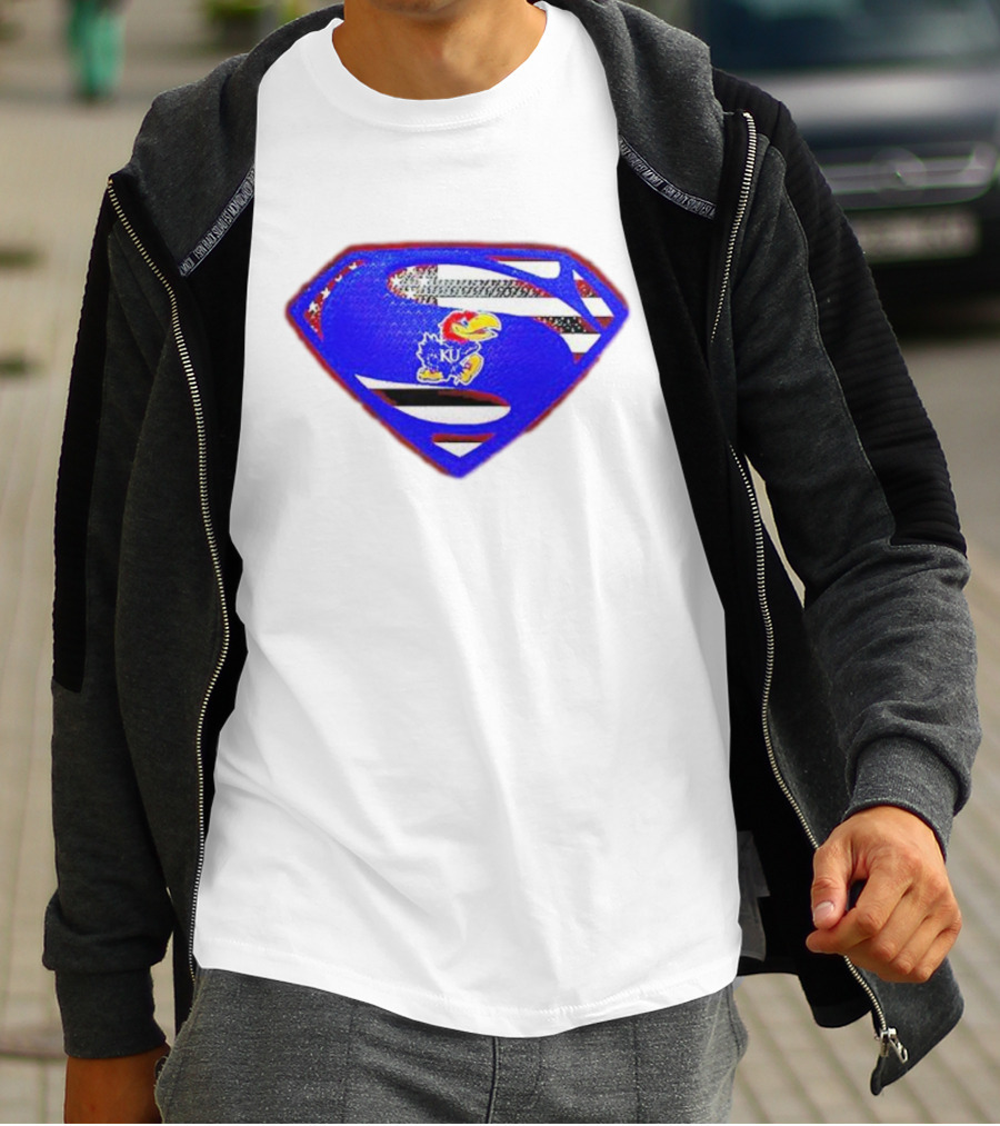 Kansas Jayhawks Superman Logo With USA Flag T-Shirt