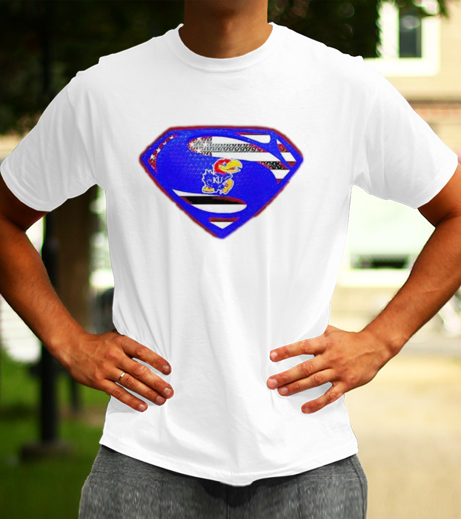 Kansas Jayhawks Superman Logo With USA Flag T-Shirt
