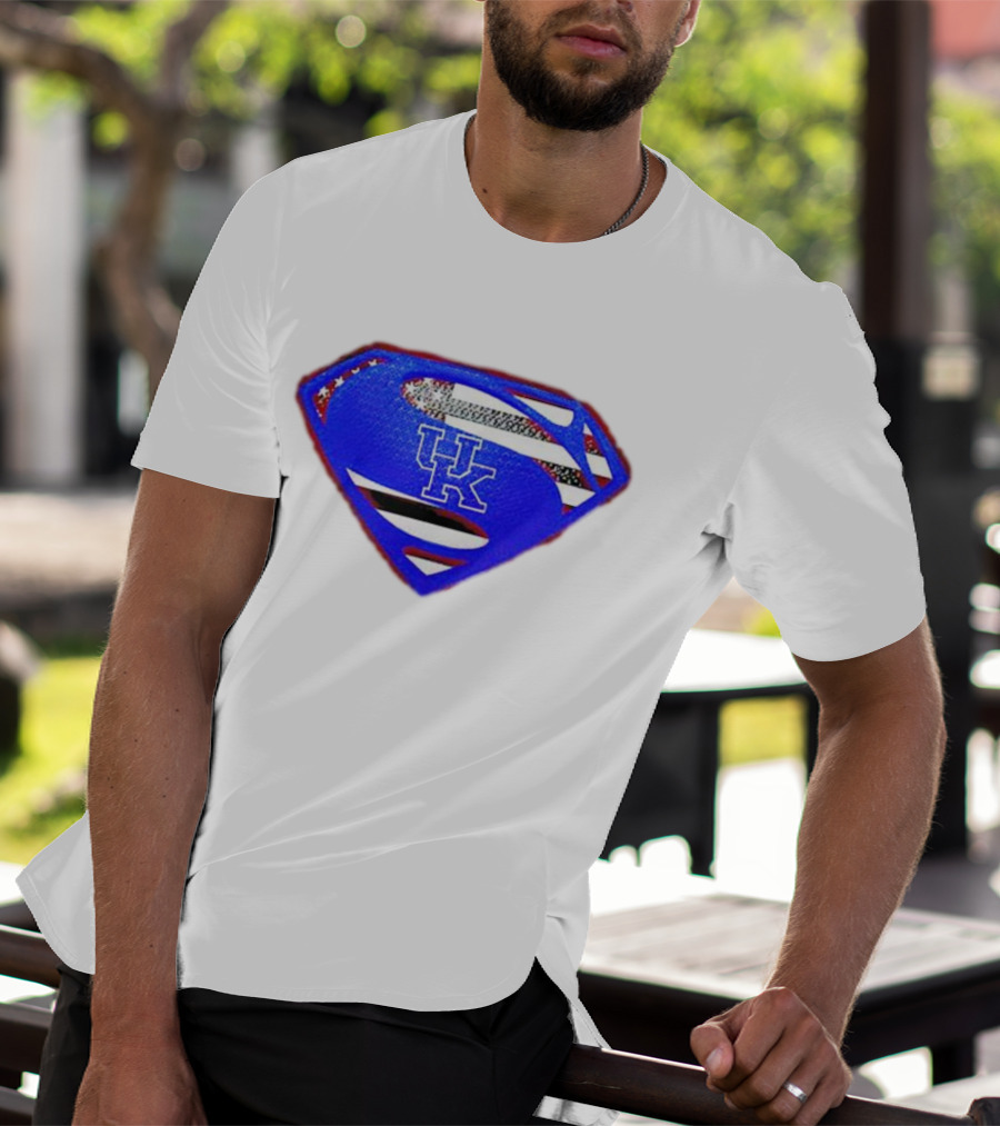 Kentucky Wildcats Logo USA Flag Superman Shield T-Shirt
