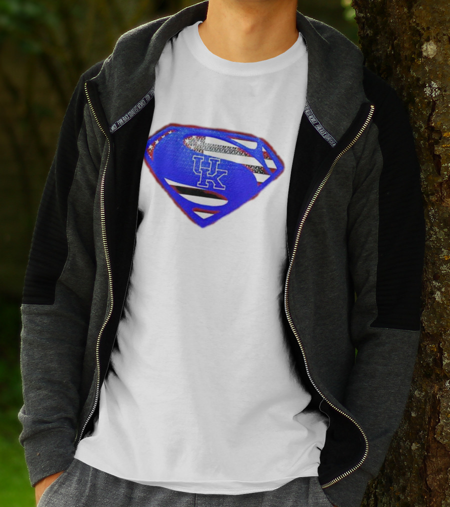 Kentucky Wildcats Logo USA Flag Superman Shield T-Shirt
