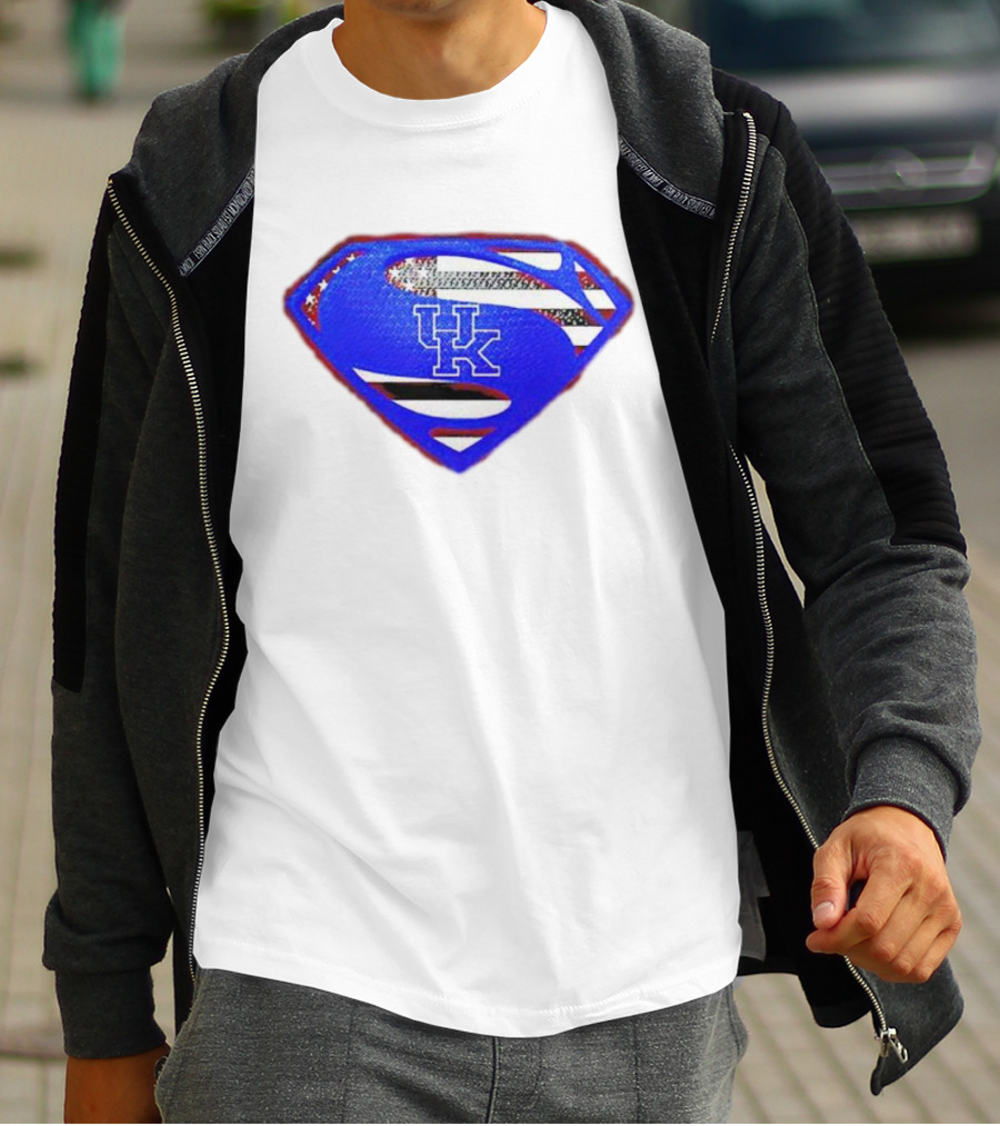 Kentucky Wildcats Logo USA Flag Superman Shield T-Shirt