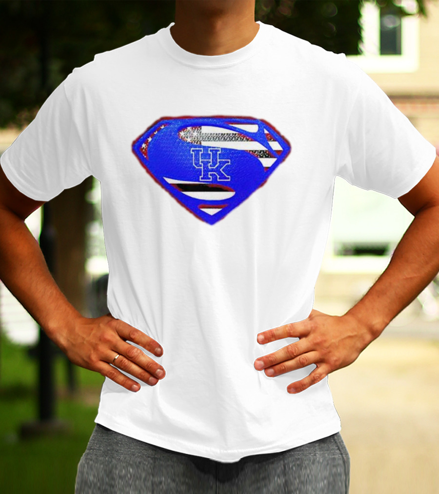 Kentucky Wildcats Logo USA Flag Superman Shield T-Shirt