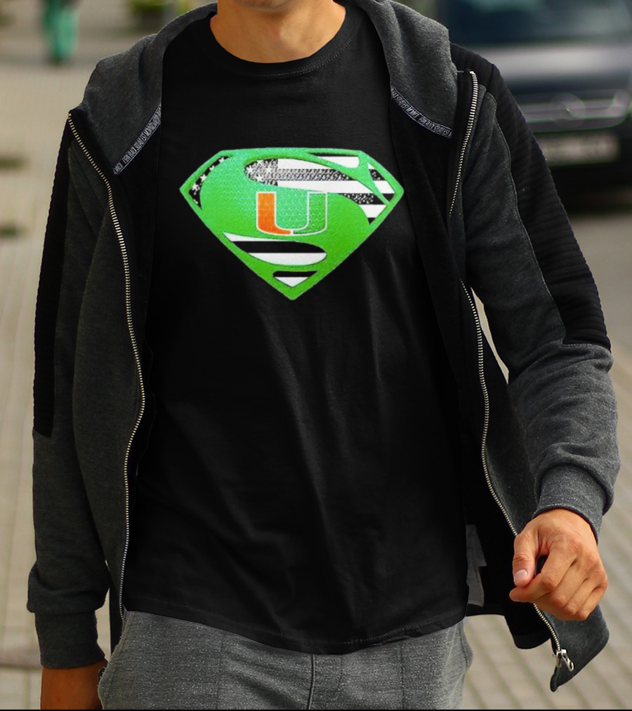 Miami Hurricanes USA Flag Superman T-Shirt