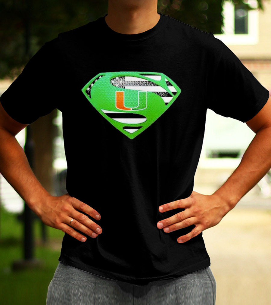 Miami Hurricanes USA Flag Superman T-Shirt