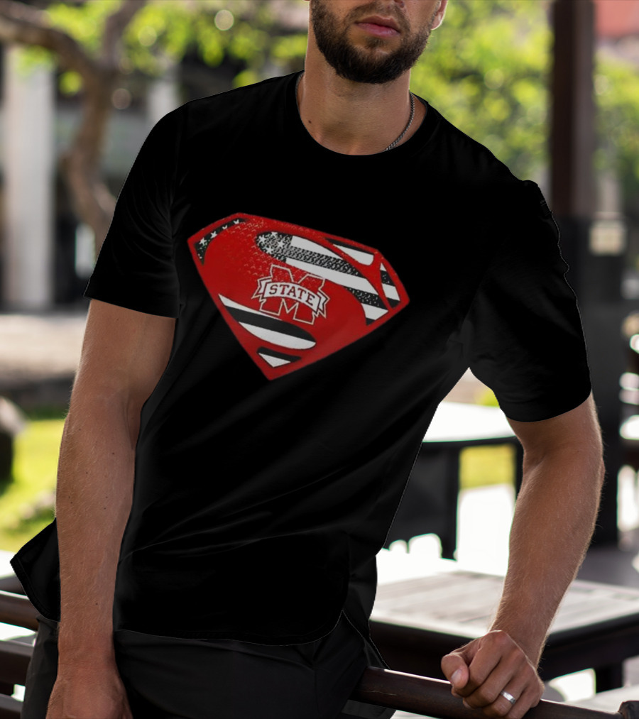 Usa Flag Mississippi State Bulldogs Superman Shield T-Shirt