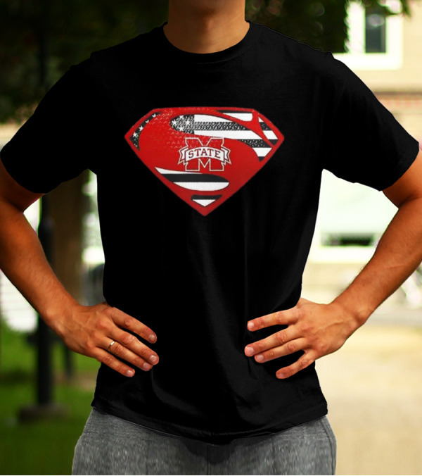 Usa Flag Mississippi State Bulldogs Superman Shield T-Shirt