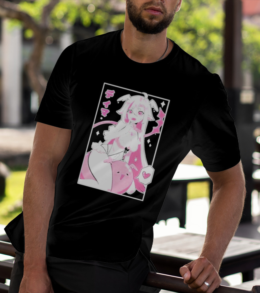 Uwumarket Dimatheduchess Thigh Love Pink Anime Character With Heart And Japanese Text T-Shirt