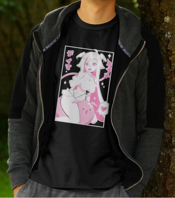 Uwumarket Dimatheduchess Thigh Love Pink Anime Character With Heart And Japanese Text T-Shirt