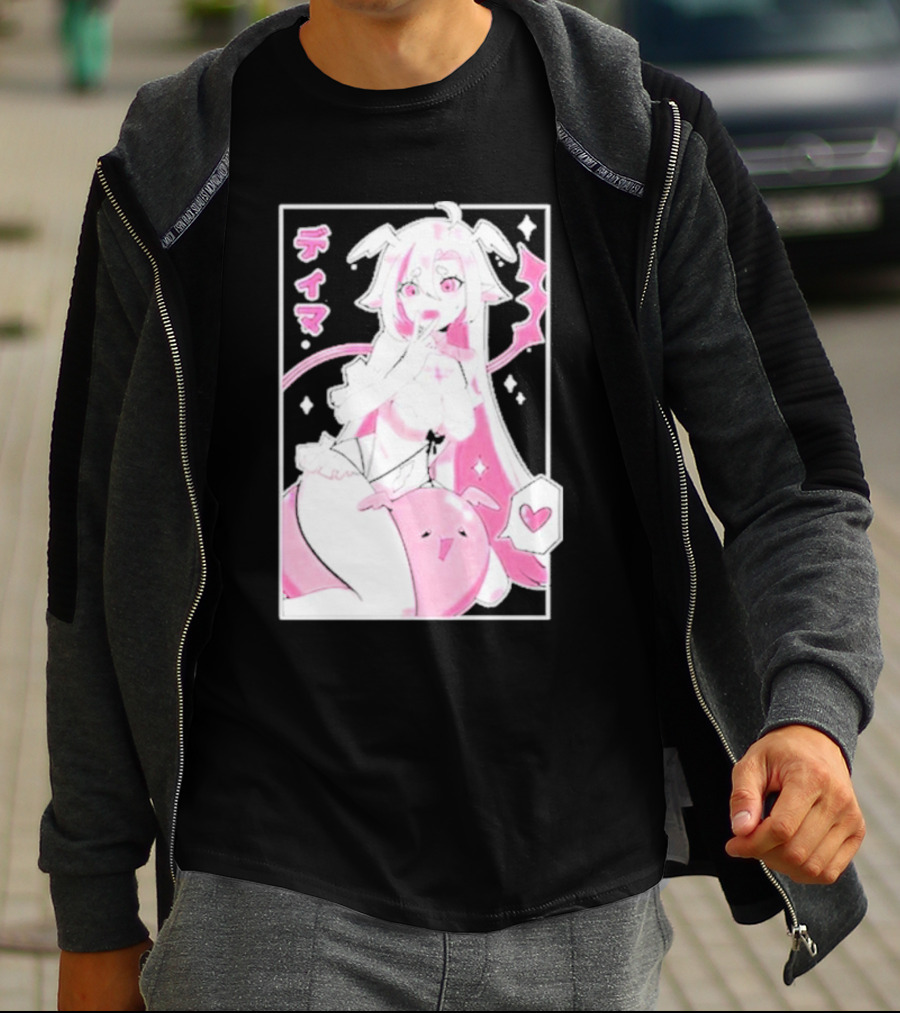 Uwumarket Dimatheduchess Thigh Love Pink Anime Character With Heart And Japanese Text T-Shirt