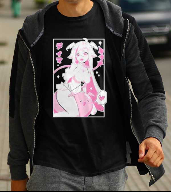 Uwumarket Dimatheduchess Thigh Love Pink Anime Character With Heart And Japanese Text T-Shirt