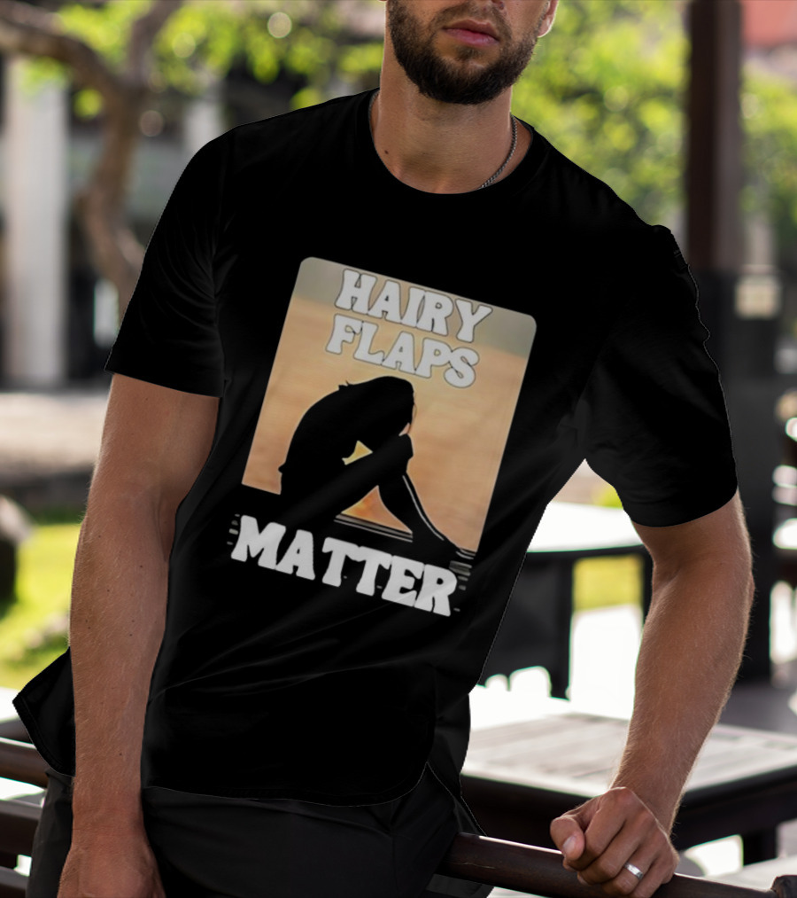 Hairy Flaps Matter Silhouette On Beach Background T-Shirt