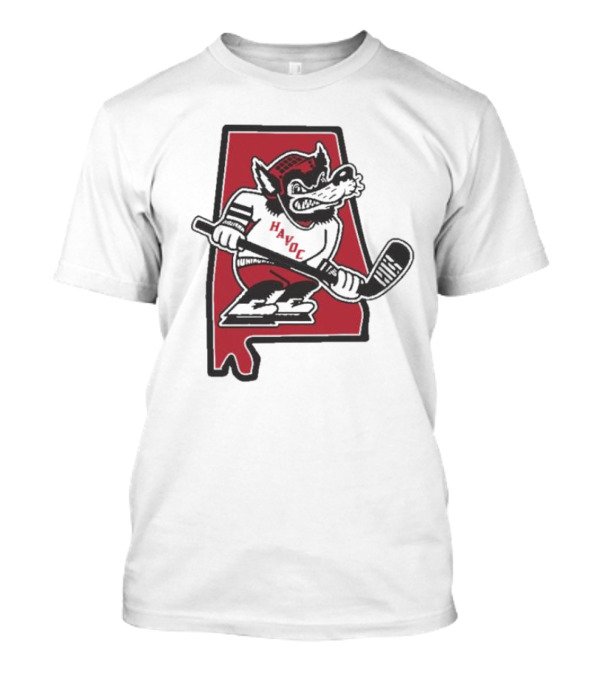Havoc Retro Wolf Hockey Red Alabama Outline T-Shirt