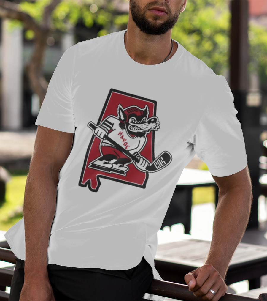 Havoc Retro Wolf Hockey Red Alabama Outline T-Shirt