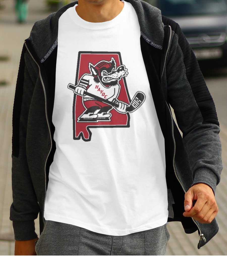 Havoc Retro Wolf Hockey Red Alabama Outline T-Shirt