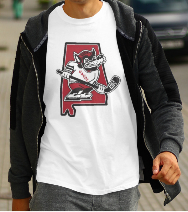 Havoc Retro Wolf Hockey Red Alabama Outline T-Shirt