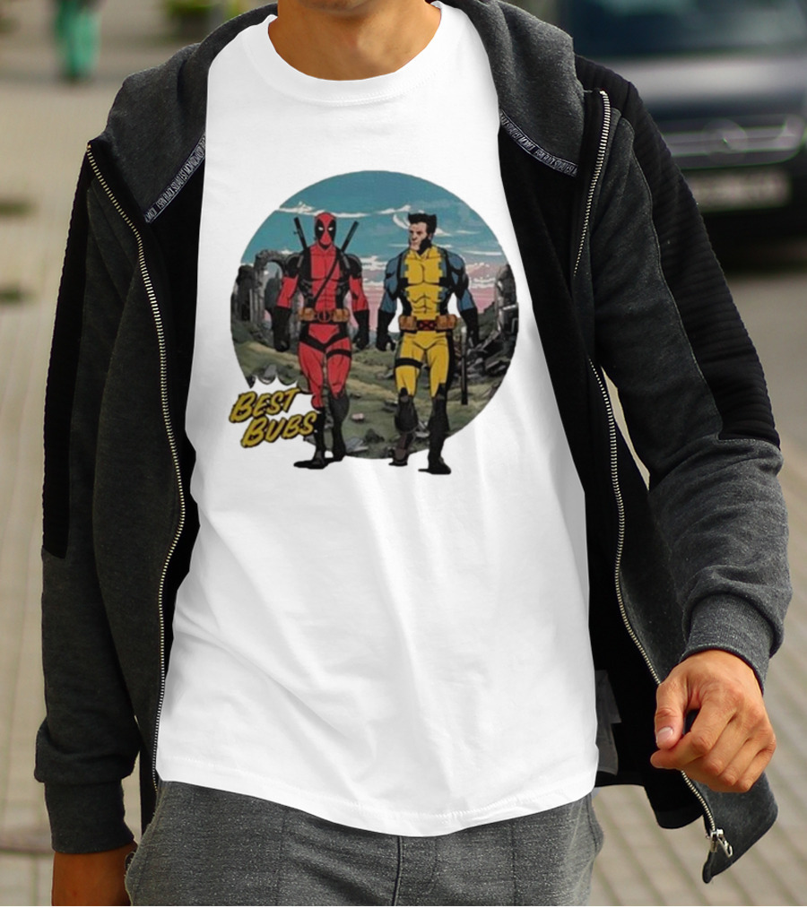 The Streamr Nerdriot Best Bubs Deadpool Wolverine Walking Scene T-Shirt