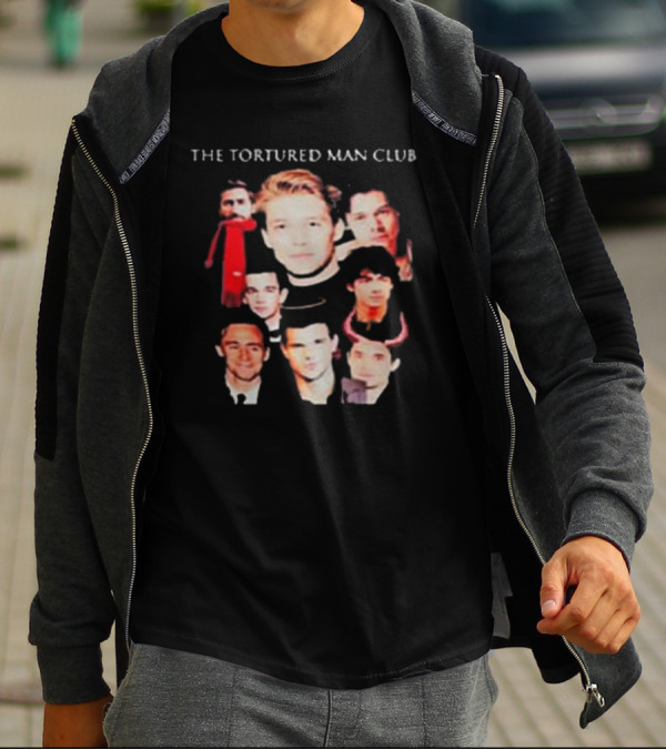 The Tortured Man Club: Collage Of Faces With Red Scarf And Horns T-Shirt