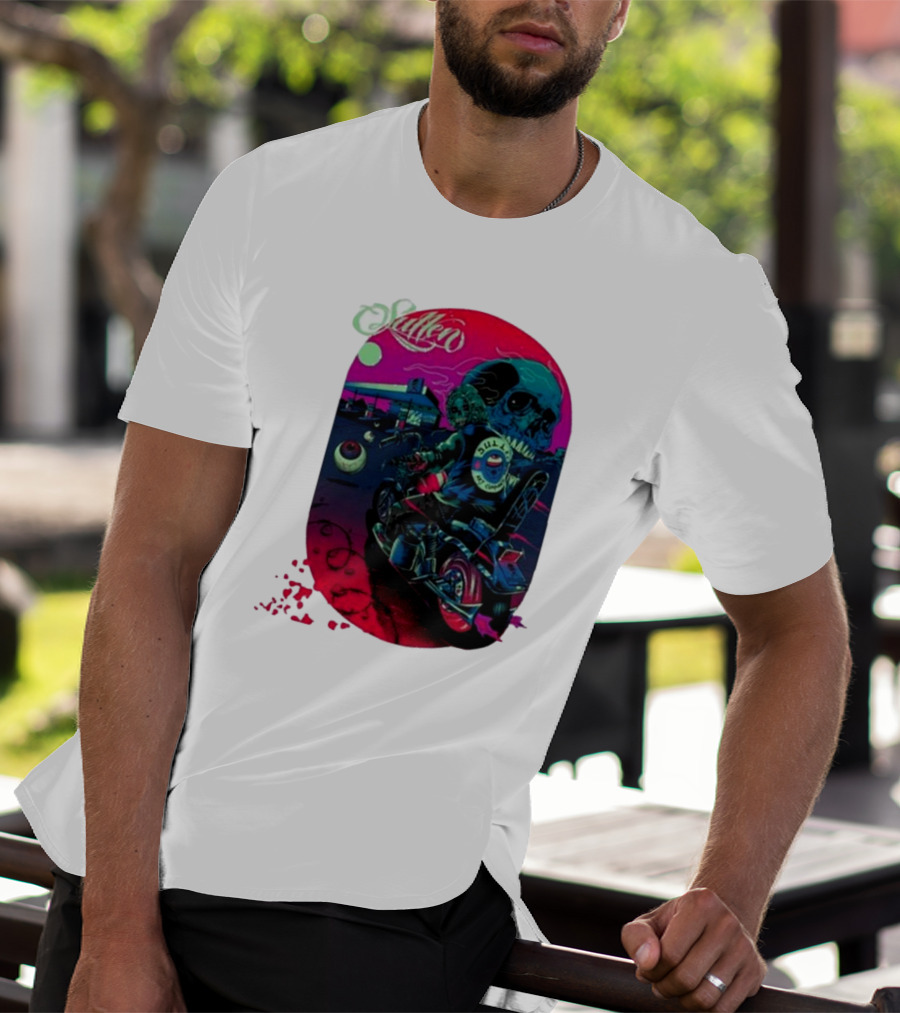 Tkslowskill Sullen Skull Rider Neon Vibes T-Shirt