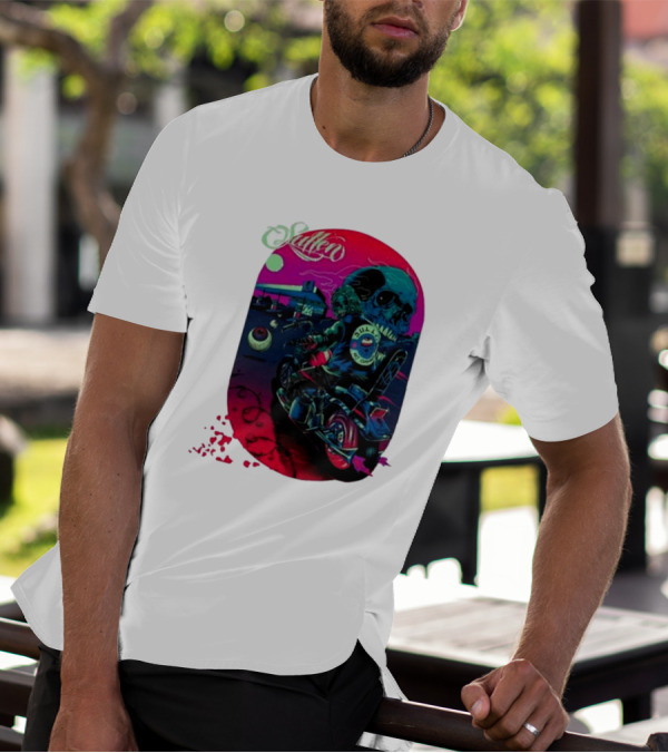 Tkslowskill Sullen Skull Rider Neon Vibes T-Shirt