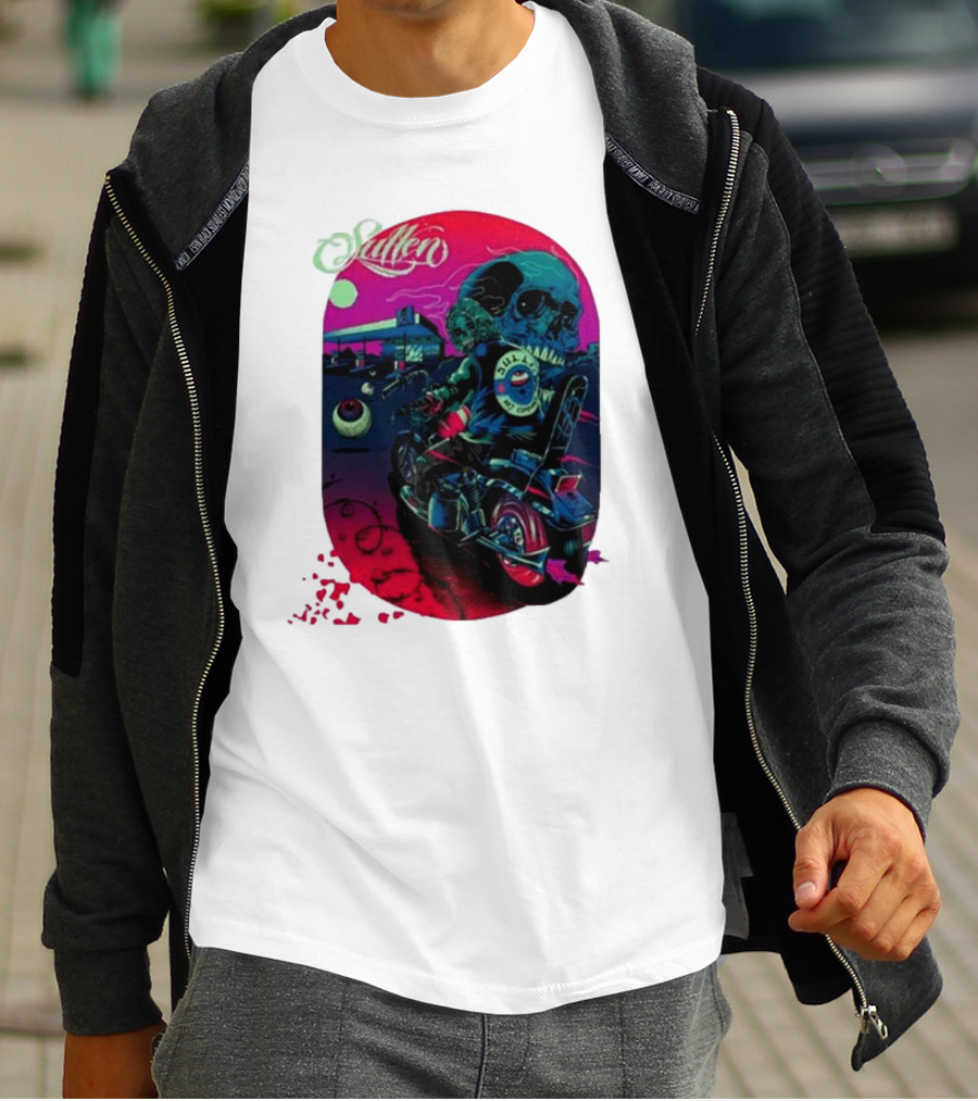 Tkslowskill Sullen Skull Rider Neon Vibes T-Shirt