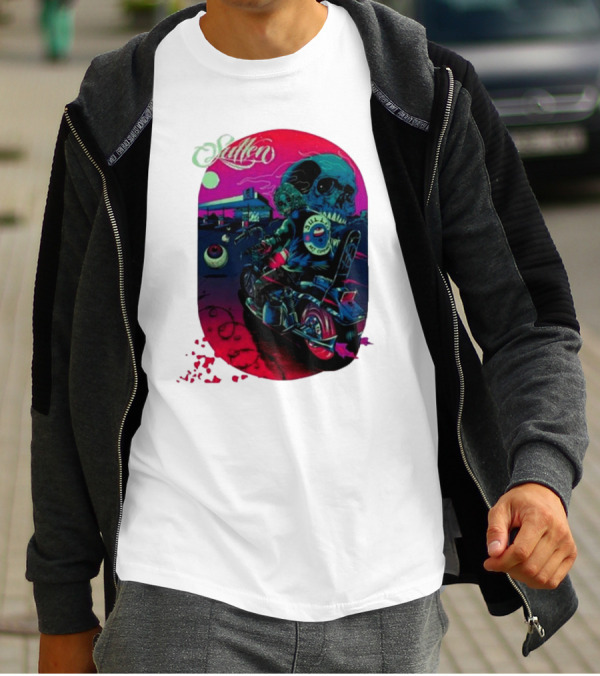 Tkslowskill Sullen Skull Rider Neon Vibes T-Shirt