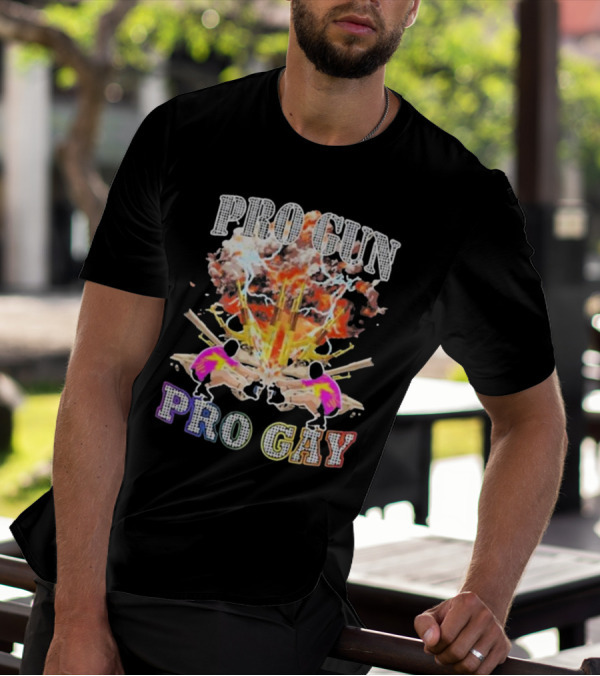 Pro Gun Pro Gay Explosion Duality T-Shirt