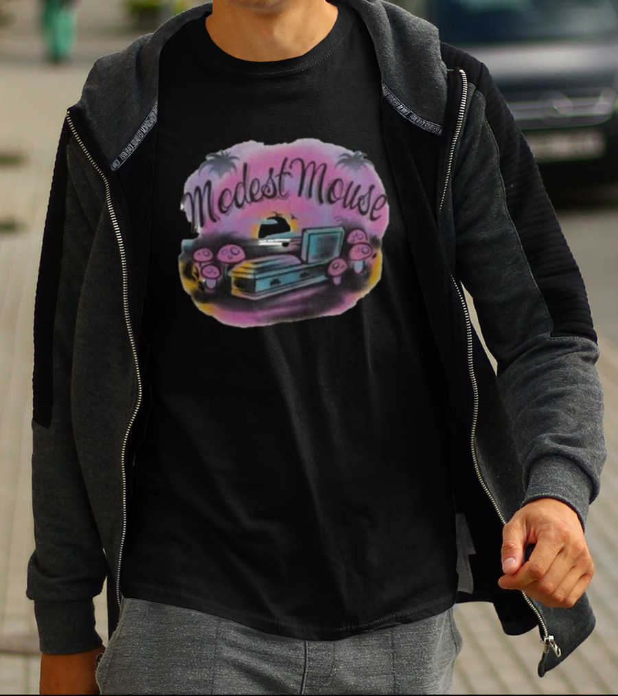 Modest Mouse Airbrush Sunset Coffin And Mushrooms Scene T-Shirt