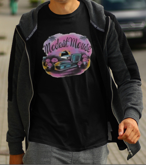 Modest Mouse Airbrush Sunset Coffin And Mushrooms Scene T-Shirt